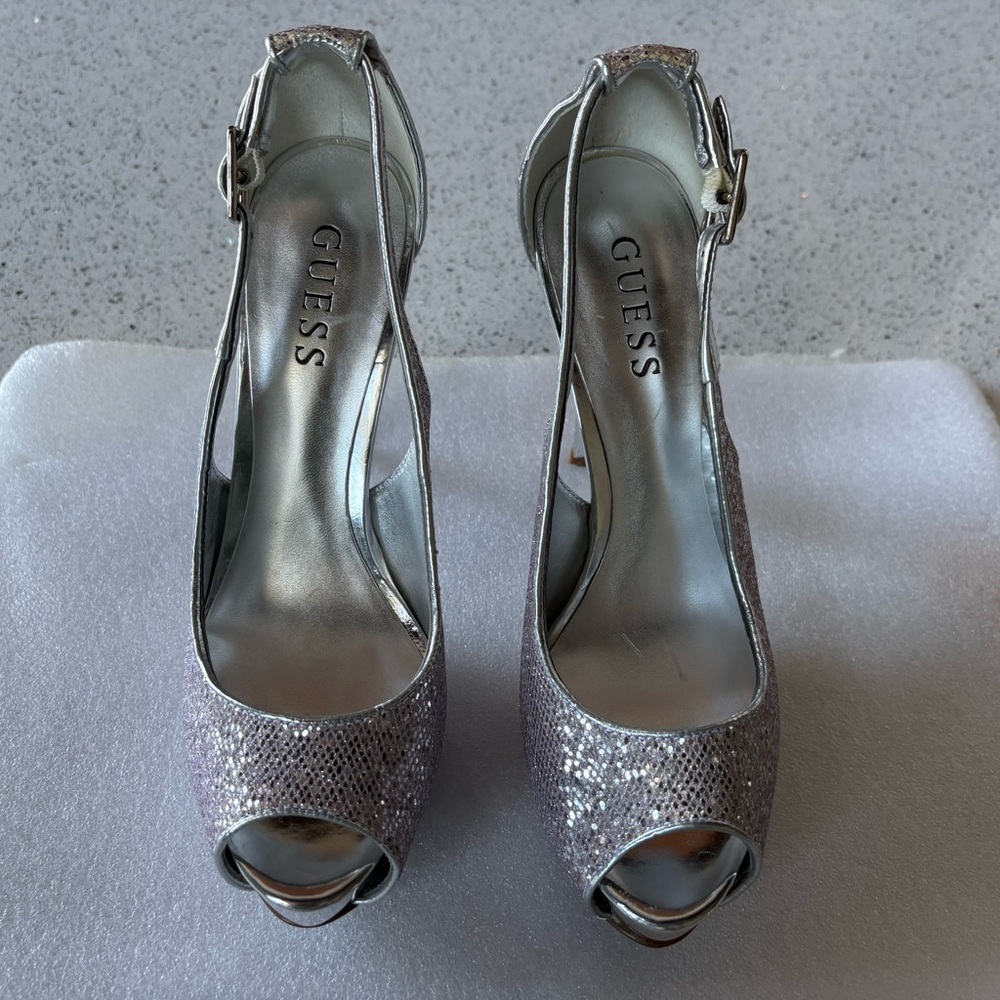 GUESS EUC Silver 4” Platform Heels - Size 6.5 WORN ONCE